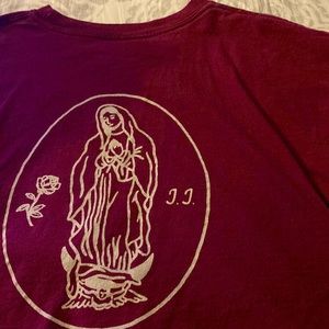 Burgundy crop top, Virgen on back